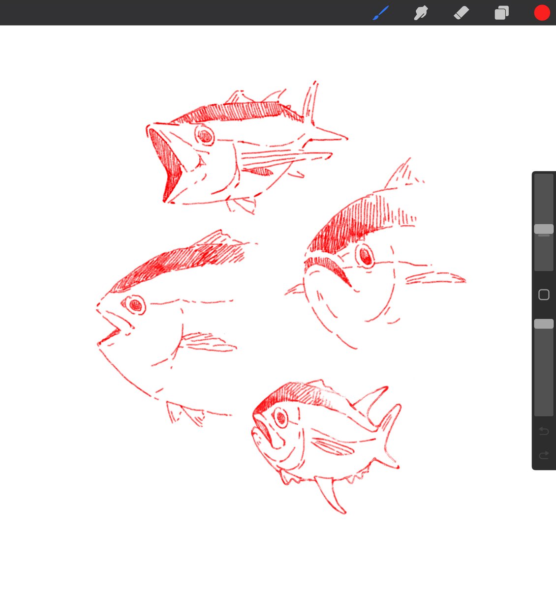 rxichoo's tweet image. tuna break🔴🐟 #doodle #fish #illustration #wipart