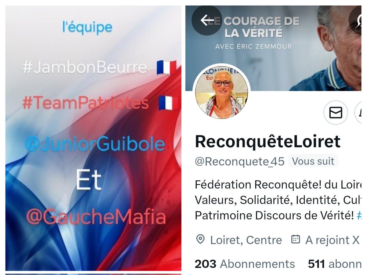 🇨🇵 Dédé 🇫🇷♿ (@juniorguibole) on Twitter photo INFO🚨Merci de partager !🚨
Mes amis abonnés😉
Ainsi que l'équipe #JambonBeurre #TeamPatriotes 🇨🇵
Notre amie <a href="/Reconquete_45/">ReconquêteLoiret</a> 👍
Aurait besoin d'un petit coup de pouce pour grossir sa TL!🥳
Et ainsi lui donner plus de visibilité!
Merci de vous abonner à elle !🙏
Et n'oubliez INFO🚨Merci de partager !🚨
Mes amis abonnés😉
Ainsi que l'équipe #JambonBeurre #TeamPatriotes 🇨🇵
Notre amie <a href="/Reconquete_45/">ReconquêteLoiret</a> 👍
Aurait besoin d'un petit coup de pouce pour grossir sa TL!🥳
Et ainsi lui donner plus de visibilité!
Merci de vous abonner à elle !🙏
Et n'oubliez
