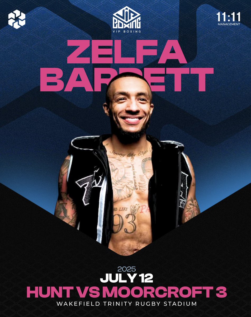 🔥 FIGHT NEWS! 🔥
Zelfa Barrett has been added to the card! After a statement win just 2 weeks ago, he’s back to keep the momentum rolling 💥

📅 July 12, 2025
📍 Wakefield Trinity Rugby Stadium
🥊 HUNT VS MOORCROFT 3 - The Fight of the Summer

🎟️ Tickets are flying out - don’t