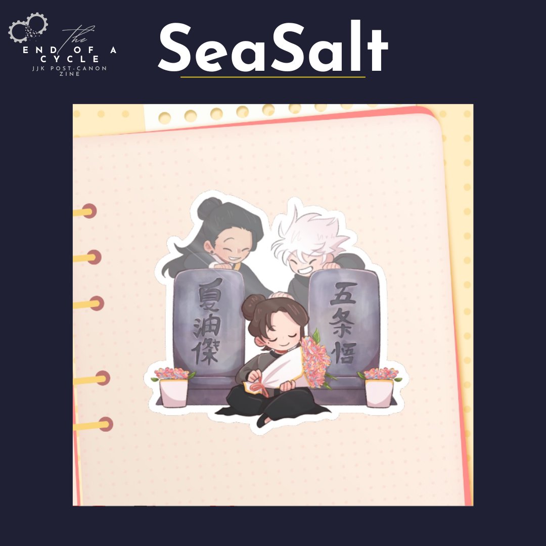Bittersweet but still tender and heart-warming, <a href="/seasalt_koffee/">SeaSalt 🌊🧂</a> designed this gorgeous sticker of Shoko tending to Gojo and Geto's headstones!