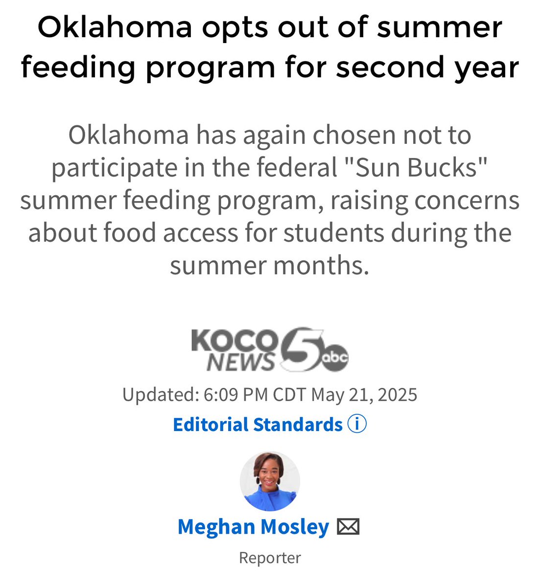 In light of all this Oklahoma health talk, I want to remind you that <a href="/GovStitt/">Governor Kevin Stitt</a> AGAIN opted out of feeding low income children across the state during the summer months.

Oklahoma’s child food insecurity rate is 25%…the national average is 18%.

#OkHealth