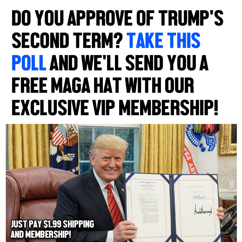 EndTheWokeness_'s tweet photo. Take this poll if you support Trump, and we'll send you a FREE 'MAGA' Hat with our VIP membership! 🇺🇸
(terms and conditions apply)