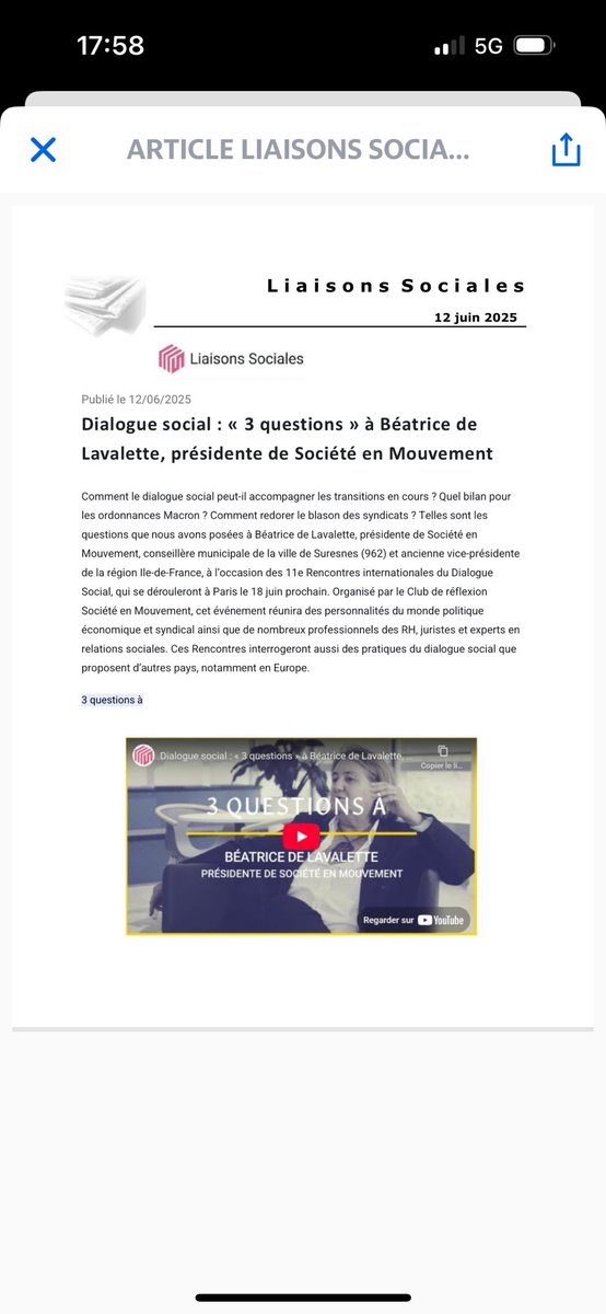 Retour sur mon interview en vidéo avant nos Rencontres du dialogue social par  le rédacteur en chef de @lamyliaisonssociales :le rôle du dialogue social dans les transformations du travail,numériques (IA),énergétiques &amp; la revalorisation des syndicats bit.ly/44o6Qpr