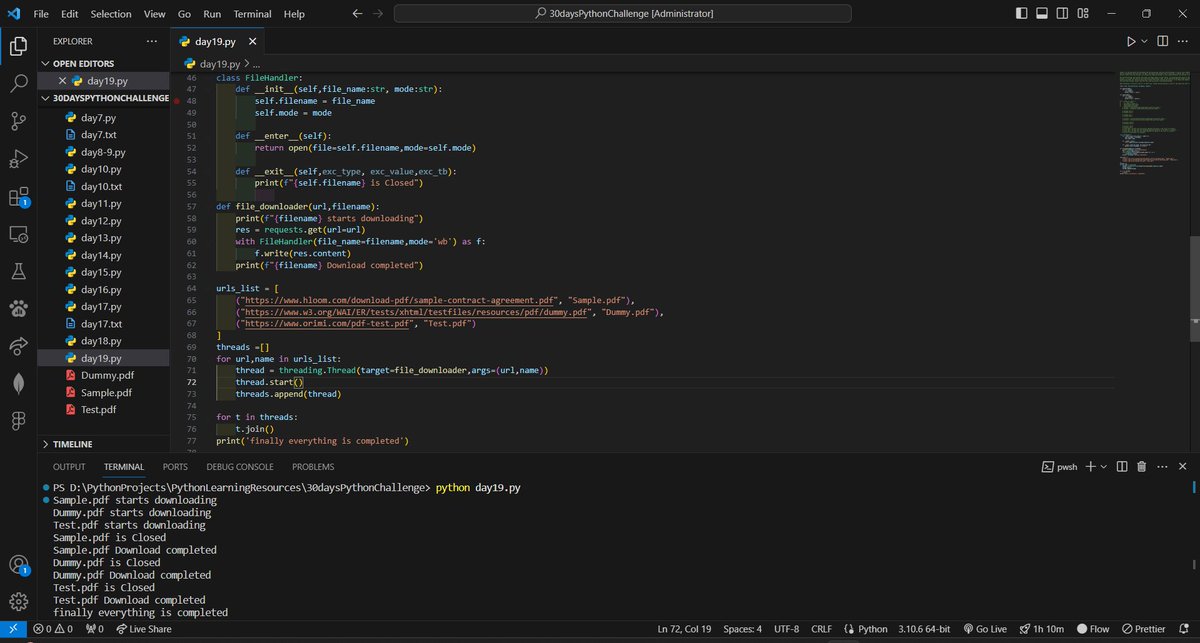 DARSHIL_Analyst's tweet image. 🧵 Day 19 – Multithreading, Multiprocessing & Challenge
#Day19 of #30DaysPythonChallenge 🧵
💡 Learned:
Multithreading = shared memory, great for I/O tasks
Multiprocessing = separate memory, great for CPU-heavy tasks
🔧 Used cpu_count() to avoid performance h