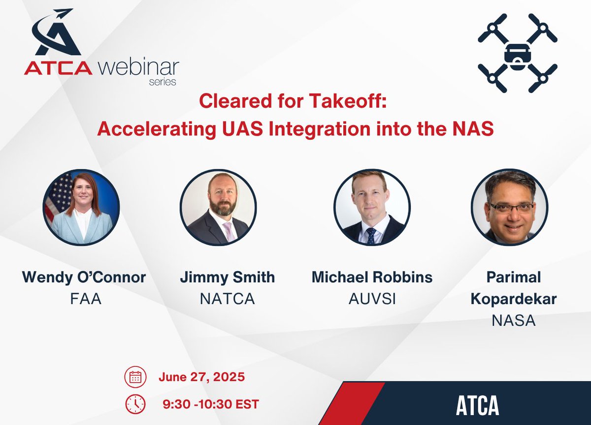 ATCA_now's tweet image. HAPPENING TOMORROW -- Join our distinguished panel as they unpack readiness across industry and government, identify key policy and infrastructure hurdles, and outline actionable steps to meet the Administration’s directive for drone dominance.
atca.org/atca-webinars