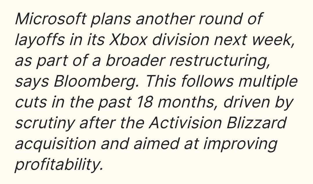 Xbox Layoffs Expected – Up to 2,000 Jobs at Risk

• 1,000-2,000 potential layoffs across Xbox studios.

• Entire studios may close unnamed.

• Represents 10-20% of Xbox division ~10k employees.

• 5-10% of broader Microsoft Gaming 20k including ABK.

Source: George Broussard