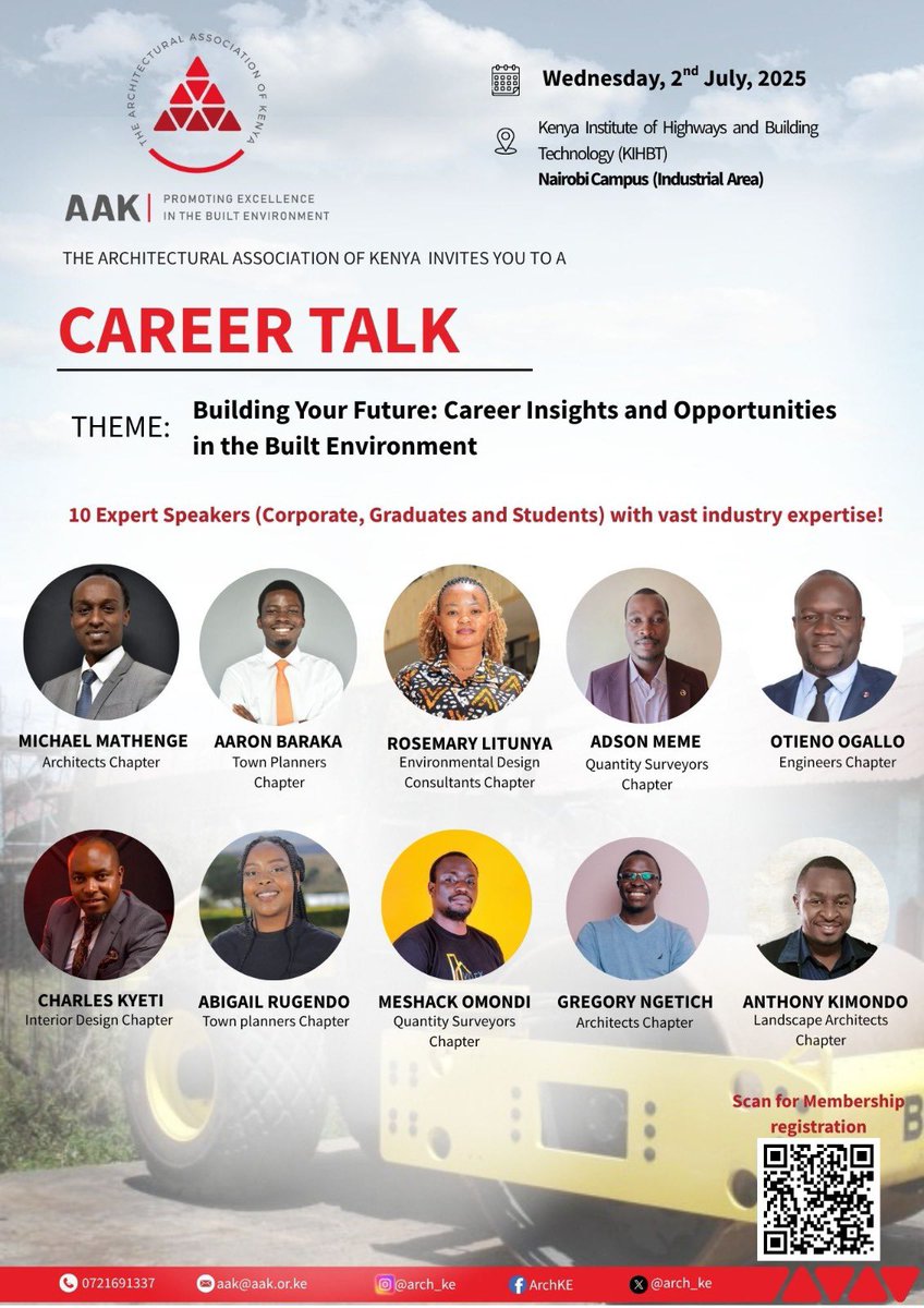 Registrar Eng. <a href="/otienogallo/">Eng. John Robert Otieno Ogallo ,PE</a> will lead our Chapter during <a href="/Arch_KE/">Architectural Association of Kenya</a> mentorship program taking place on Wednesday, 2nd July at 2:00 PM at the Kenya Institute of Highways and Building Technology (KIHBT), Nairobi (Industrial Area Campus).

<a href="/aak_qs/">Quantity Surveyors Chapter - KE</a> <a href="/AAKCoop_Sacco/">#TheBuiltEnvironmentSacco</a> <a href="/Arch_KE/">Architectural Association of Kenya</a> <a href="/Nashon_Tambo/">Eng. Nashon Tambo</a>