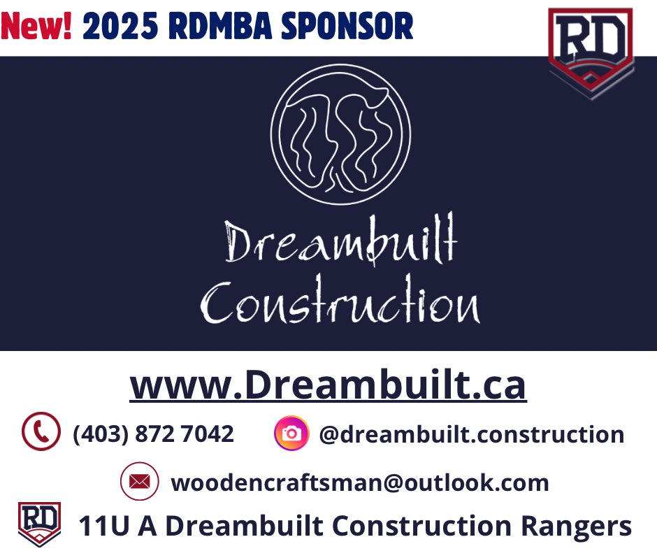 We’re proud to welcome Dreambuilt Construction as a sponsor of our 11U A Provincial Team! 
The 11U A Dreambuilt Rangers will begin their season this weekend and will be competing in Provincials this July. 
Thank you, Dreambuilt, for supporting youth sports in our community!