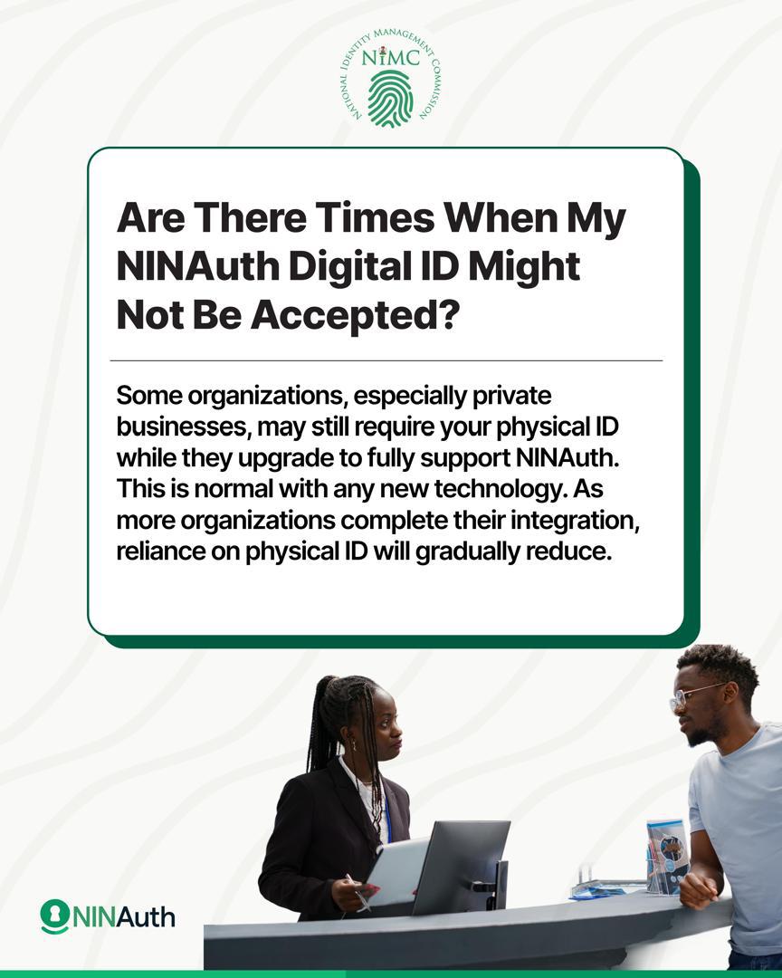 nestaseyi's tweet photo. If you’re wondering why you’re having issues with NINAuth or why your Digital ID isn’t working everywhere yet… The answers are in the image attached 👇🏽
📲 Check it out and thank me later 😎 

#NINAuth #DigitalID #Nigeria https://t.co/XyQYJO7dMr