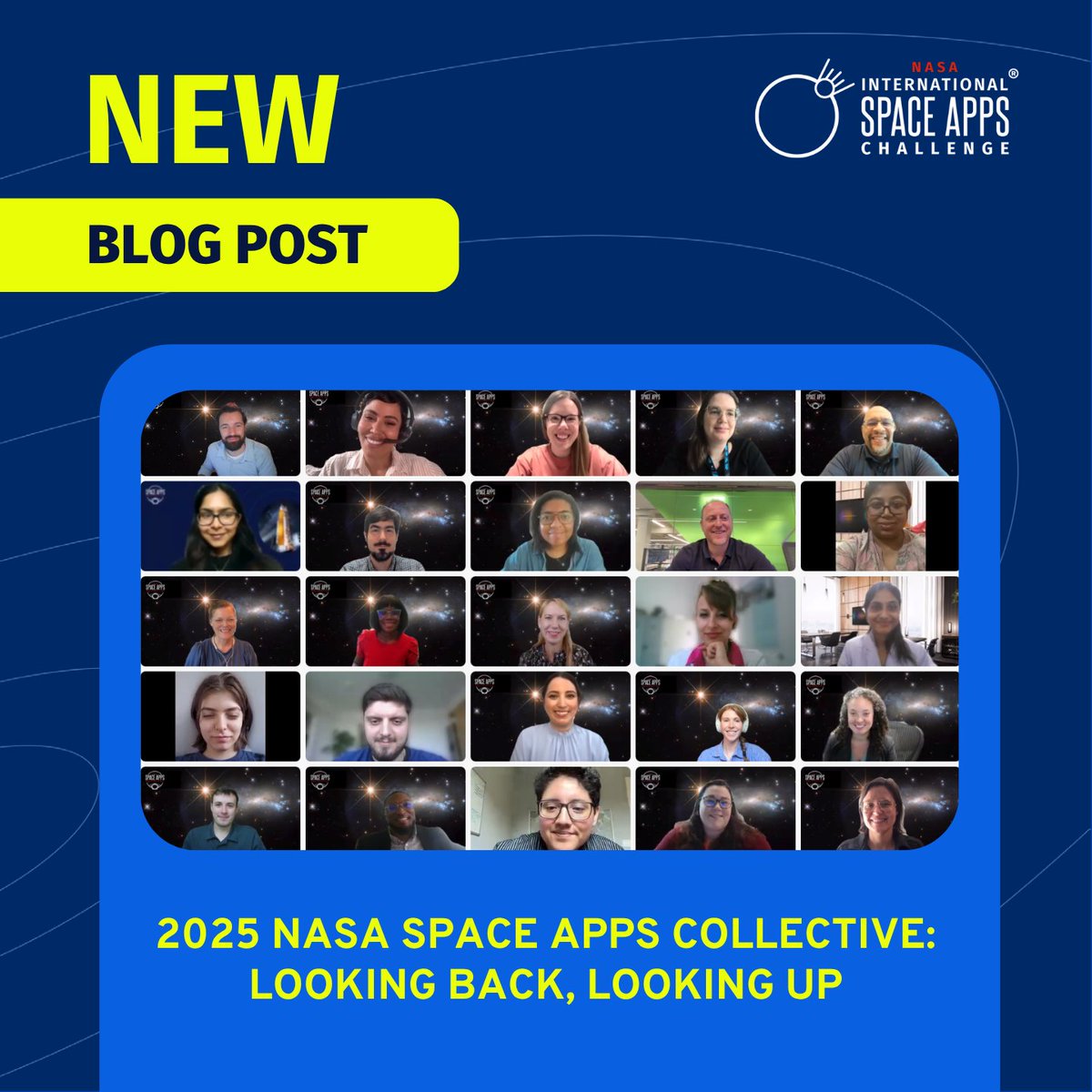 SpaceApps's tweet image. Looking back & looking up at the 2025 NASA #SpaceApps Collective ❤️🎉
As the second year of the Collective comes to a close, we reflect on this remarkable journey. Read how our cohorts, workshops, & the Collective Genius Summit helped it come together: bit.ly/3HONMcb
