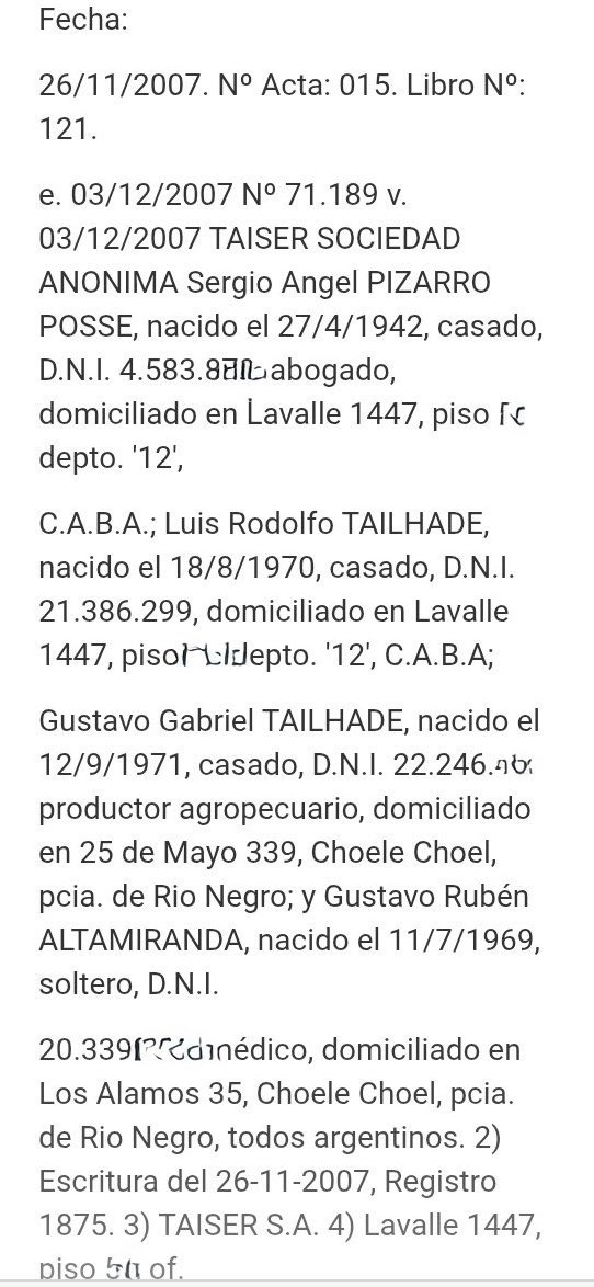 Paso a decirles que el Laboratorio del fentanilo, que ya mató a 48 personas, es el mismo de Tailhade en la Sociedad Taiser cuyo comprador es la mano derecha de Mario Ishii. Perlita? Tiene el mismo domicilio del abogado de Lázaro Báez. Señores, mostremos lo que muchos medios