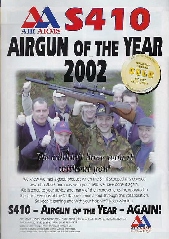 #ThrowbackThursday to 2002 when the Air Arms S410 was crowned Airgun of the Year! 🏆

 Who remembers this win? 

 Time flies, but we’re thrilled to have racked up more awards since then!

#AirRifle #airrifleshooting #OutdoorAdventure #shooting #pestcontrol #shootingsports