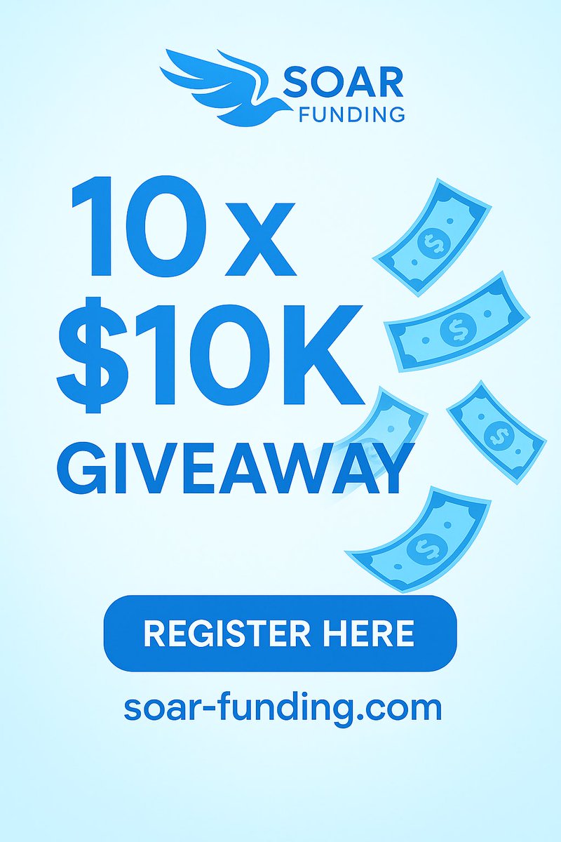 FundingSoar's tweet photo. 🚨 GIVEAWAY TIME 🚨

We’re giving away 10 x $10,000 challenge accounts 💸

Here’s how to enter:
1️⃣ Follow us! @FundingSoar 
2️⃣ Like &amp; retweet this post!
3️⃣ Register at https://t.co/uY0FOVkM5r

Winners announced 7th July. 🔥🚀
#propfirm #propgiveaway https://t.co/aQuK6BDg94