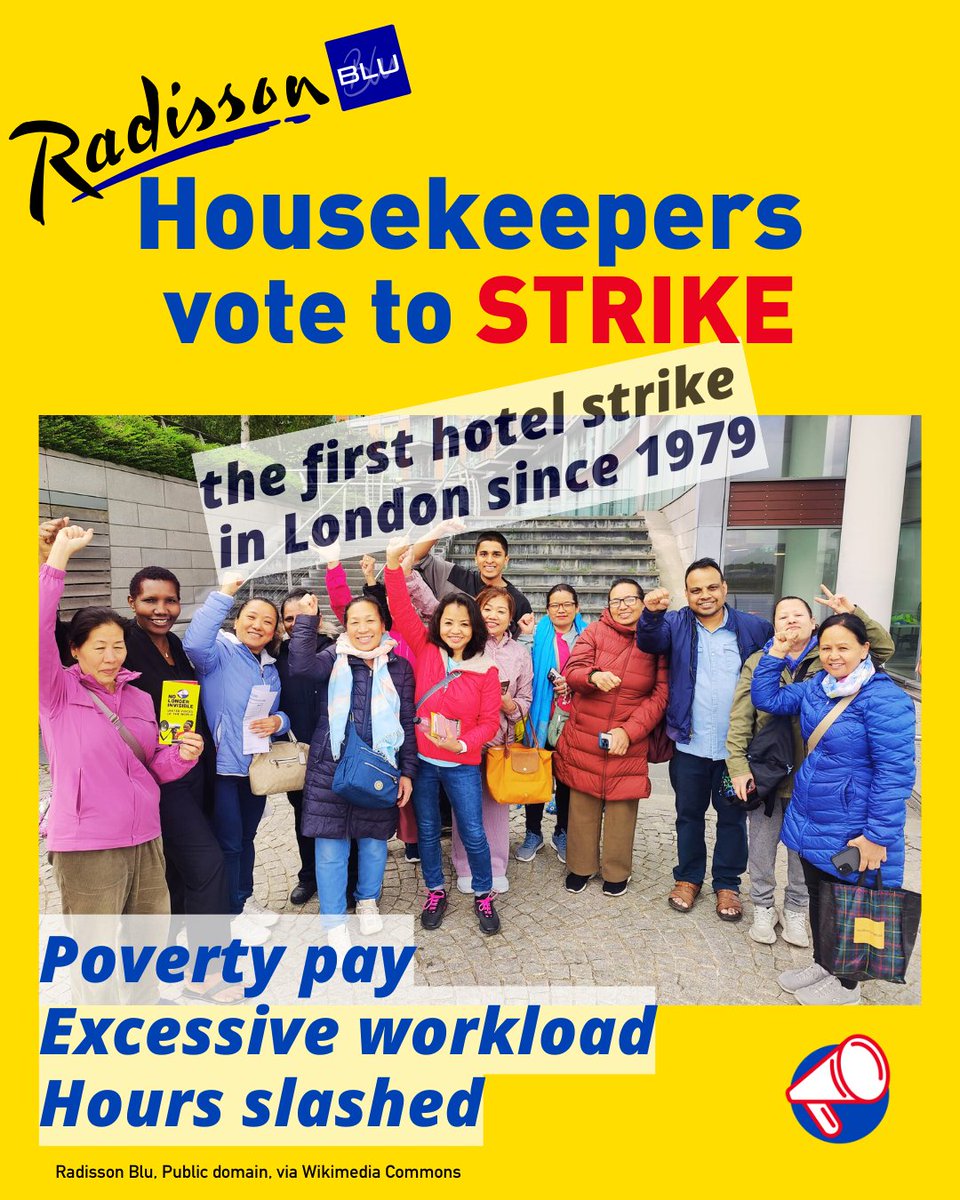 United Voices of the World (@uvwunion) on Twitter photo HISTORIC HOTEL STRIKE VOTE IN LONDON!
<a href="/RadissonBlu/">Radisson Blu</a> housekeepers—mainly Nepalese women—are DONE with brutal cuts & rising workloads by outsourcing giant WGC.
They're voting to strike back! #JusticeForHousekeeping #HotelStrike #RadissonBlu HISTORIC HOTEL STRIKE VOTE IN LONDON!
<a href="/RadissonBlu/">Radisson Blu</a> housekeepers—mainly Nepalese women—are DONE with brutal cuts & rising workloads by outsourcing giant WGC.
They're voting to strike back! #JusticeForHousekeeping #HotelStrike #RadissonBlu