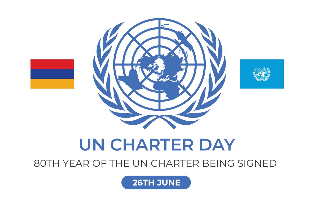 80 years ago #OnThisDay, the #UN🇺🇳Charter was signed — a pledge to uphold peace &amp; international law &amp; to foster cooperation among nations.

📌#Armenia🇦🇲 remains firmly committed to advancing the purposes &amp; principles enshrined in the #UNCharter.