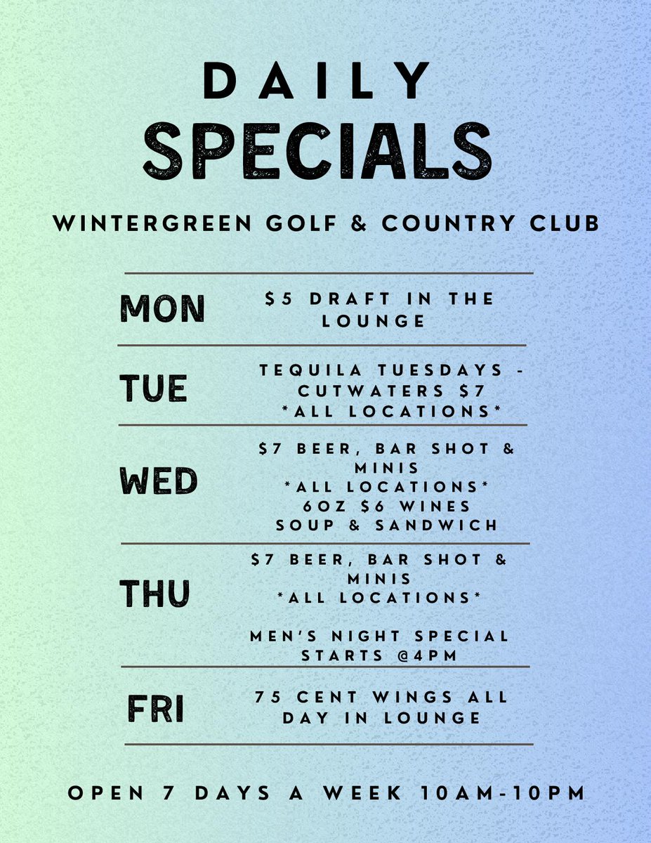 📣NEW 📣 daily specials in the Clubhouse!  Hope to see you soon!