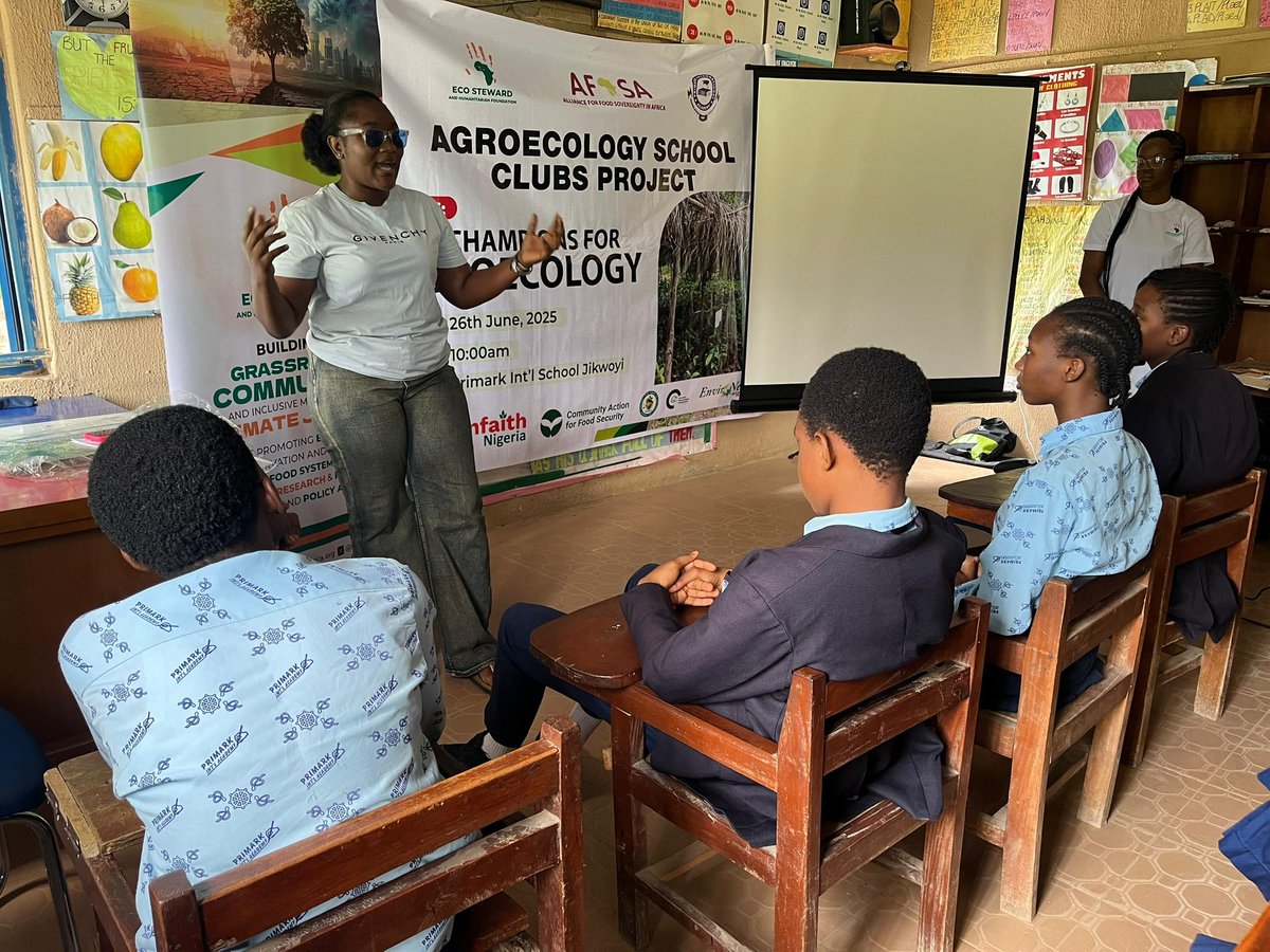 ecocykle's tweet image. “Agroecology is not just a science; it’s a movement rooted in justice, sustainability & local knowledge.” – AFSA
Today, in partnership with Ecosteward,we launched the Eco-Champion Agroecology School Club at Primark School, Jikwoyi.
#AgroecologyInSchools #EcoChampions