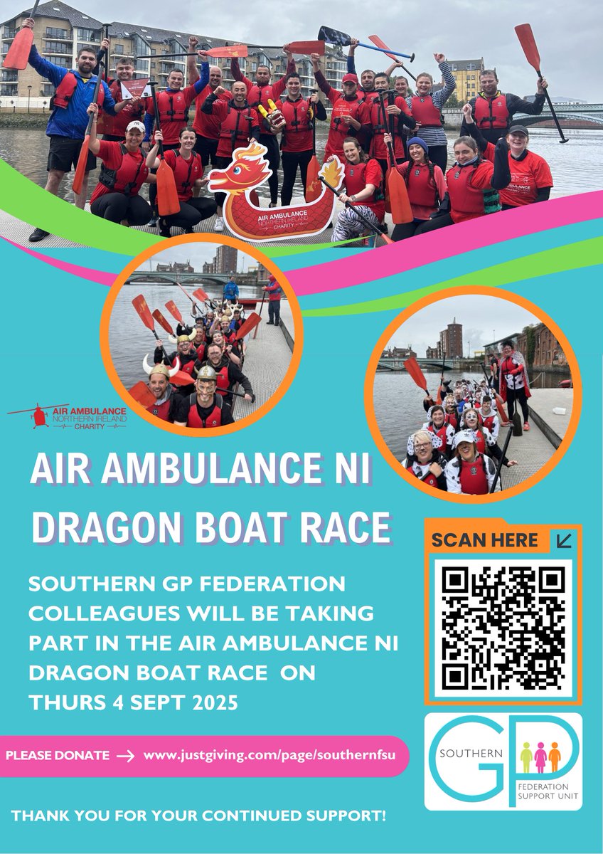 Southern GP Federation Support Unit (@southern_fsu) on Twitter photo 📢STAFF POST📢
Southern GP Federation colleagues will be taking part in the <a href="/AirAmbulanceNI/">@AirAmbulanceNI</a> Dragon Boat Race on Thurs 4 Sept 2025! 🐉🚣♂️
There’s only a few spaces left, so if you're up for some team fun and a bit of friendly competition, get in touch via email- 📢STAFF POST📢
Southern GP Federation colleagues will be taking part in the <a href="/AirAmbulanceNI/">@AirAmbulanceNI</a> Dragon Boat Race on Thurs 4 Sept 2025! 🐉🚣♂️
There’s only a few spaces left, so if you're up for some team fun and a bit of friendly competition, get in touch via email-