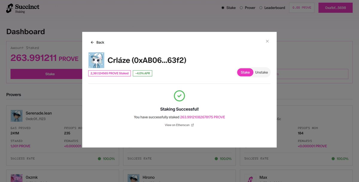 🚨IF YOU AIN’T STAKING WITH <a href="/crlazeeee/">Crláze</a> — YOU AIN’T GETTING A DROP!

link: staking.sepolia.succinct.xyz/?page=4&modal_…

1. click on the stake button
2. choose your prover
3. stake and confirm the transaction

<a href="/SuccinctLabs/">Succinct</a> <a href="/nair_advaith/">Advaith</a> <a href="/0xCRASHOUT/">crashout</a> <a href="/DanHennessy/">zkDan</a> <a href="/fakedev9999/">fakedev9999⭐</a>