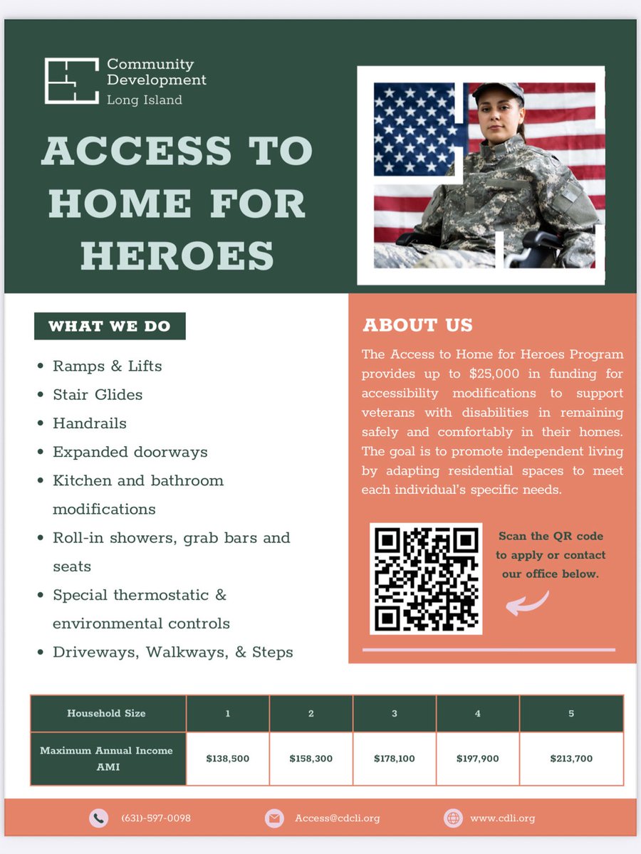 CDLI is offering home repair grants through their Access to Home for Heroes Program for income-eligible veterans with disabilities. These grants provide repairs and accessibility modifications, helping disabled veterans by adapting their homes to meet their specific needs. 🇺🇸❤️