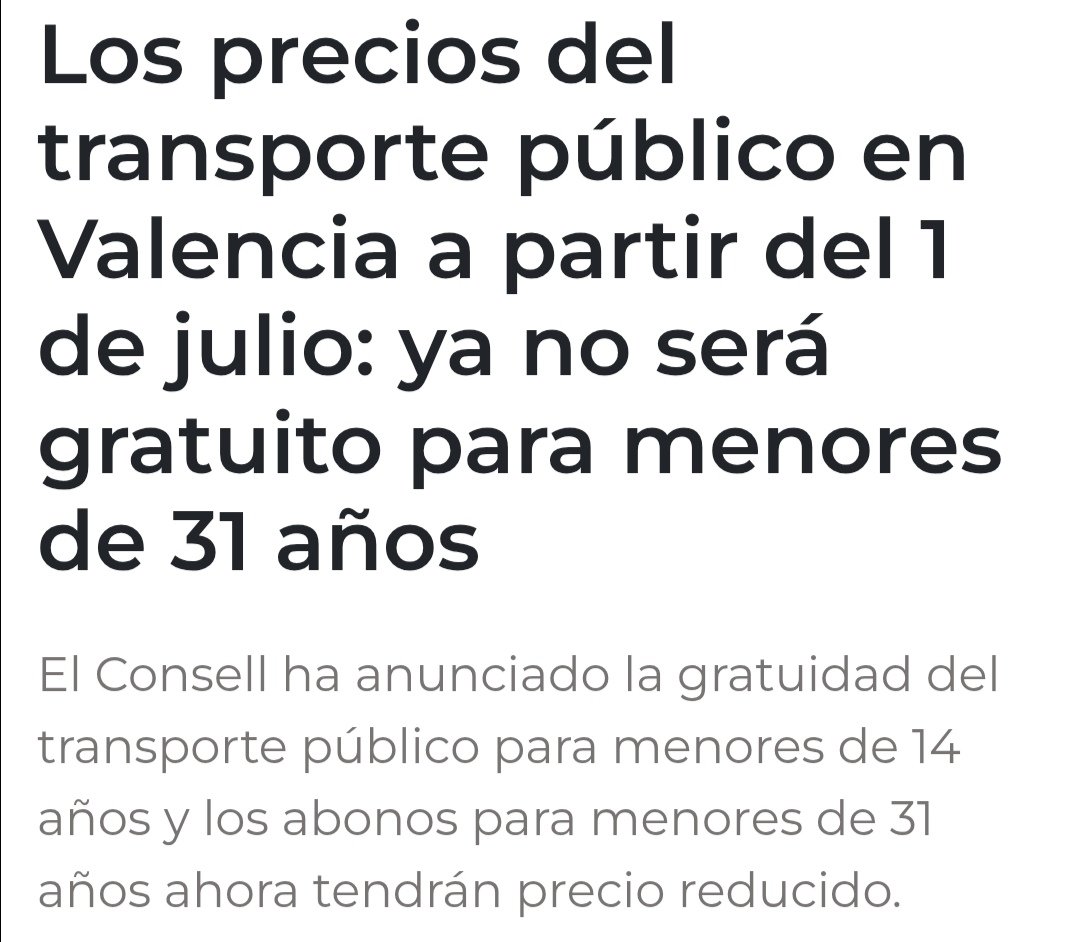 🚨 A partir del 1 de juliol s'acaba el transport públic gratuït 😤 Toca pagar!

👉 Encara hi ha gent sense la Móbilis 30 🎫

🤦‍♂️ Quin desastre de la Generalitat! Sempre tard i mal!! 

#València #TransportPúblic