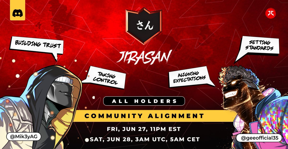 jiraSENT π΄ (@jirasent) on Twitter photo <a href="/JirasanOfficial/">Jirasan π΄</a> AMA is set π€
Following our informative π VCs
Itβs important to speak with all holders
This will be our final Community Team VC before we sit down with Core Team to discuss the needed action plan going forward π
β’ Setting Standards
β’ Aligning <a href="/JirasanOfficial/">Jirasan π΄</a> AMA is set π€
Following our informative π VCs
Itβs important to speak with all holders
This will be our final Community Team VC before we sit down with Core Team to discuss the needed action plan going forward π
β’ Setting Standards
β’ Aligning