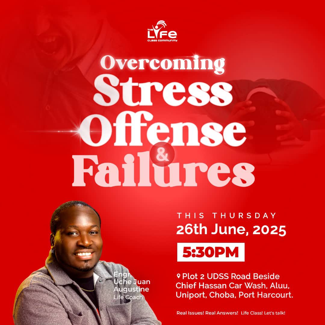 Thelifeclass01's tweet image. Stress, Offense  and Failure… 

Three Thursdays in a row, we&apos;ve talked out of stress, learnt to let go of offenses and come out stronger than failures - it&apos;s been a therapeutic ride.

Join us by  7:15pm

#RealIssues
#RealAnswers
#thelifeclasscommunity