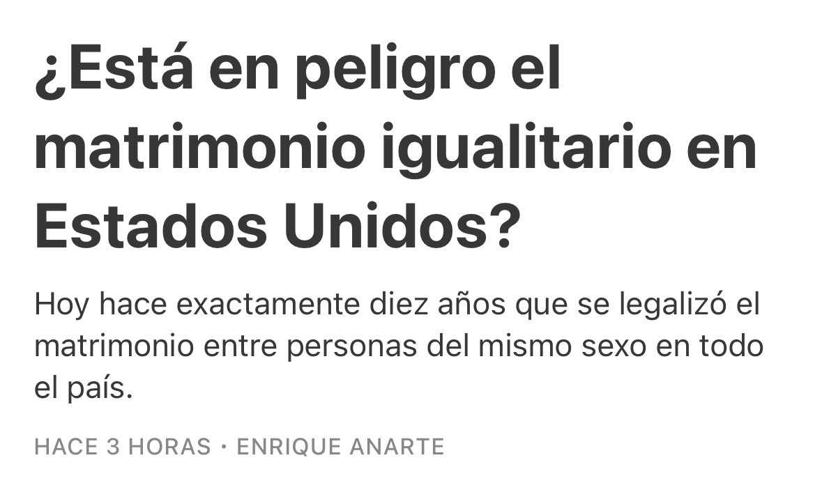 Hoy hace diez años que el Tribunal Supremo de Estados Unidos legalizó el matrimonio igualitario en todo el país.

En mi newsletter he escrito sobre por qué ahora está en peligro:

👉 enriqueanartelazo.substack.com/p/esta-en-peli…