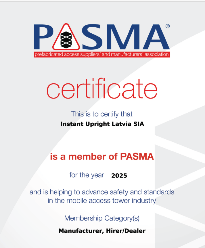 InstantUpRight's tweet photo. Big News! Instant Upright Latvia SIA is now PASMA-certified for 2025 as Manufacturer, Hirer &amp; Dealer! 
🔧 We meet the highest standards in mobile access tower safety and service. #PASMA2025 #SafetyFirst #AccessEquipment 
#PASMA2025 #AccessSafety
https://t.co/bL9tSSfKuY https://t.co/6V0zBrvQqh