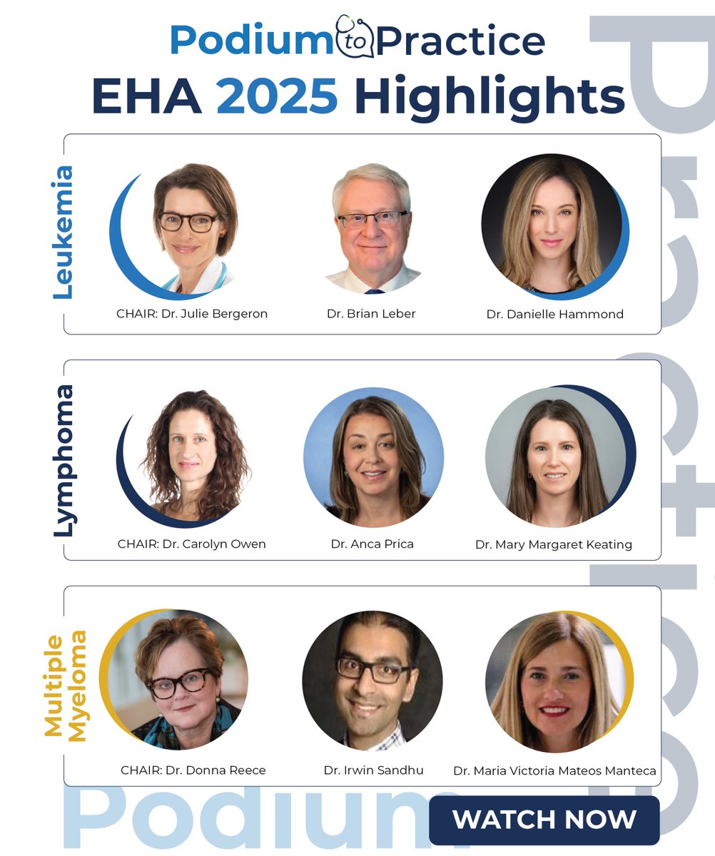 OncEd's tweet image. Get the key insights from #EHA2025—direct from podium to practice.
Experts break down the top data in #Leukemia, #Lymphoma & #MultipleMyeloma, with Canadian context.
Watch now: ow.ly/KOAb50WglAM
#EHA #MedOnc