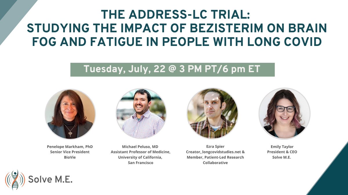 Register today for our webinar “The ADDRESS-LC Trial: Studying the Impact of Bezisterim on Brain Fog and Fatigue in People with #LongCovid.”  
Sign up here: 
us02web.zoom.us/webinar/regist…