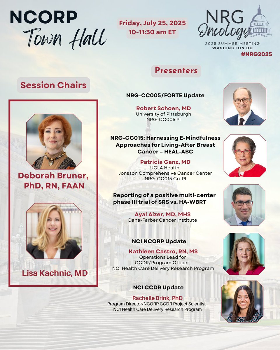 NRG Oncology (@nrgonc) on Twitter photo Announcing the #NRG2025 Summer #NCORP Townhall session! Session chairs <a href="/DeborahWBruner1/">Deborah W. Bruner</a> & <a href="/lisakachnic1/">lisa kachnic</a> will host several presenters who will discuss current NRG NCORP studies, including @FORTEstudy and NRG-CC015, updates from@theNCI & more! Details⤵️ Announcing the #NRG2025 Summer #NCORP Townhall session! Session chairs <a href="/DeborahWBruner1/">Deborah W. Bruner</a> & <a href="/lisakachnic1/">lisa kachnic</a> will host several presenters who will discuss current NRG NCORP studies, including @FORTEstudy and NRG-CC015, updates from@theNCI & more! Details⤵️
