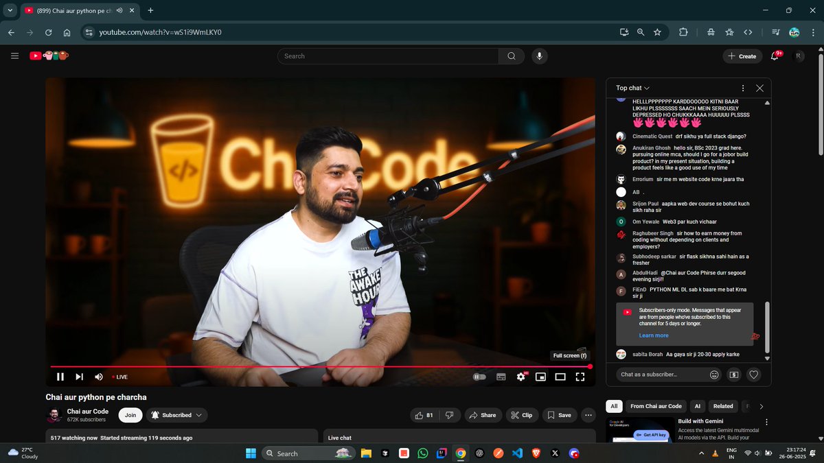 ribadiya_rajj's tweet image. Ab to Youtube bhi chai pila rha hai @ChaiCodeHQ  @Hiteshdotcom.

#Python #codeaurchai