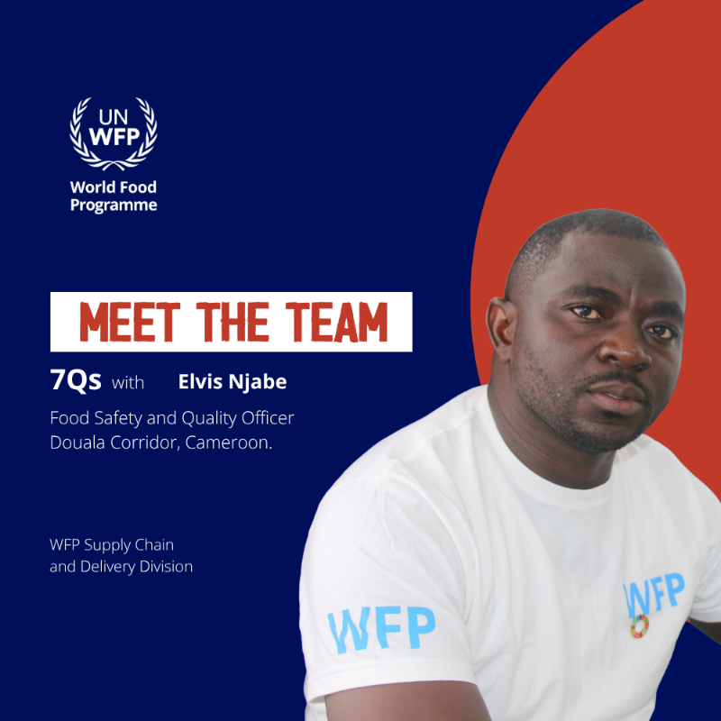 WFPSupplyChain's tweet photo. 🌟 Meet Elvis Njabe, Food Safety &amp; Quality Officer at @WFP_Cameroon. Along the Douala corridor, he helps ensure food is safe and high quality for those we serve across West &amp; Central Africa.

👉🏽 To #MeetTheTeam, subscribe to our newsletter #TheChain: https://t.co/65NrMxCw9d