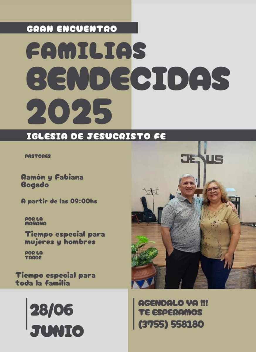 IGLESIA DE JESUCRISTO FE
INVITA AL GRAN ENCUENTRO DE FAMILIAS BENDECIDAS
28 de Junio a partir de las 9:00 hs
25 de Mayo.