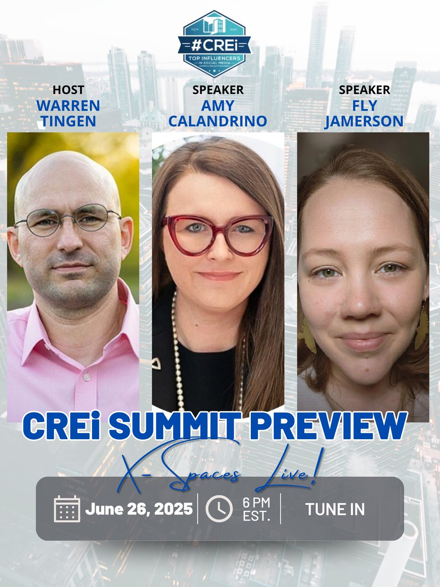 creisummit's tweet image. Happening tonight!
@warrentingen interviews @amycalandrino & @hey_itsfly at 3pm Pacific/6pm Eastern as they discuss this year's CREi Summit in Palm Desert, Ca.
Join here 👇
x.com/i/spaces/1mrxm…