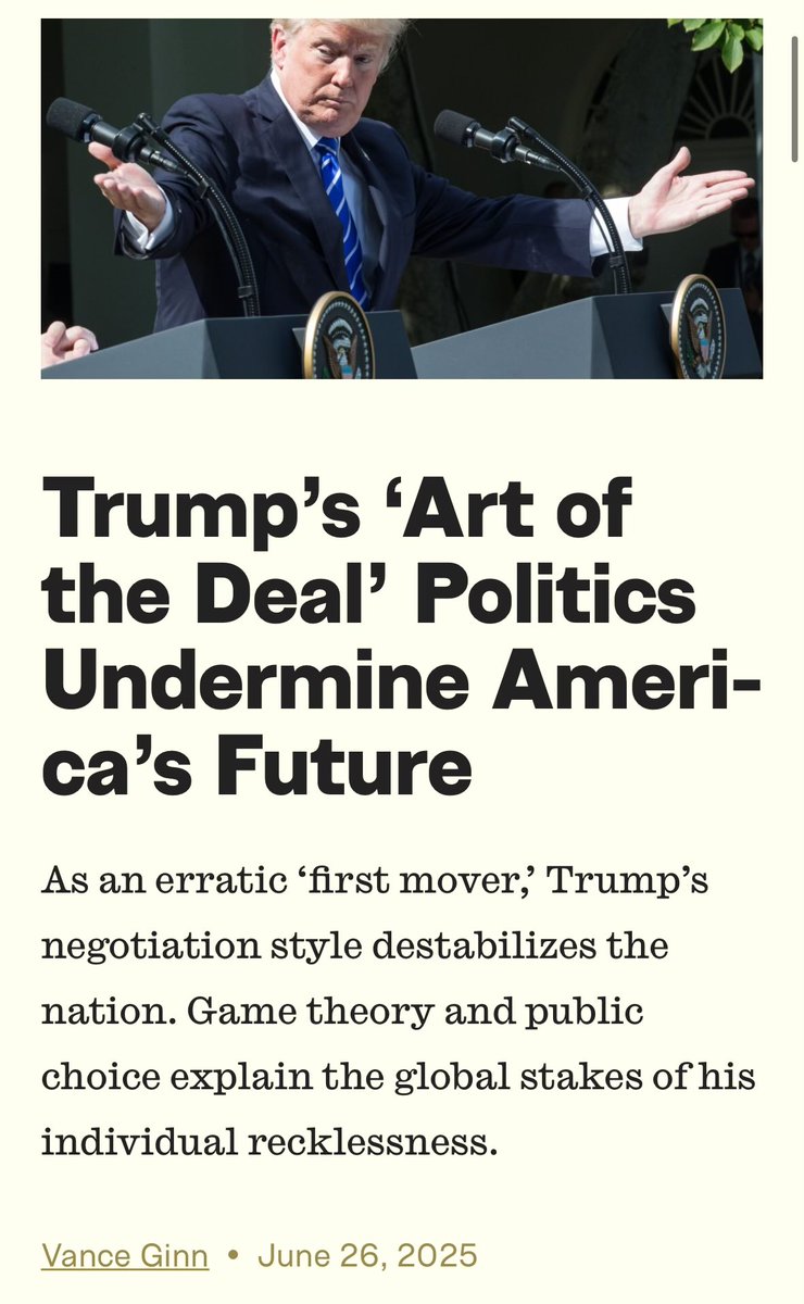 “In game theory, a “first-mover advantage” gives the opening player the power to set the rules of engagement. President Donald Trump built much of his political brand — and his Art of the Deal persona — on this idea: act big, set the tone, make others play defense. 

The strategy
