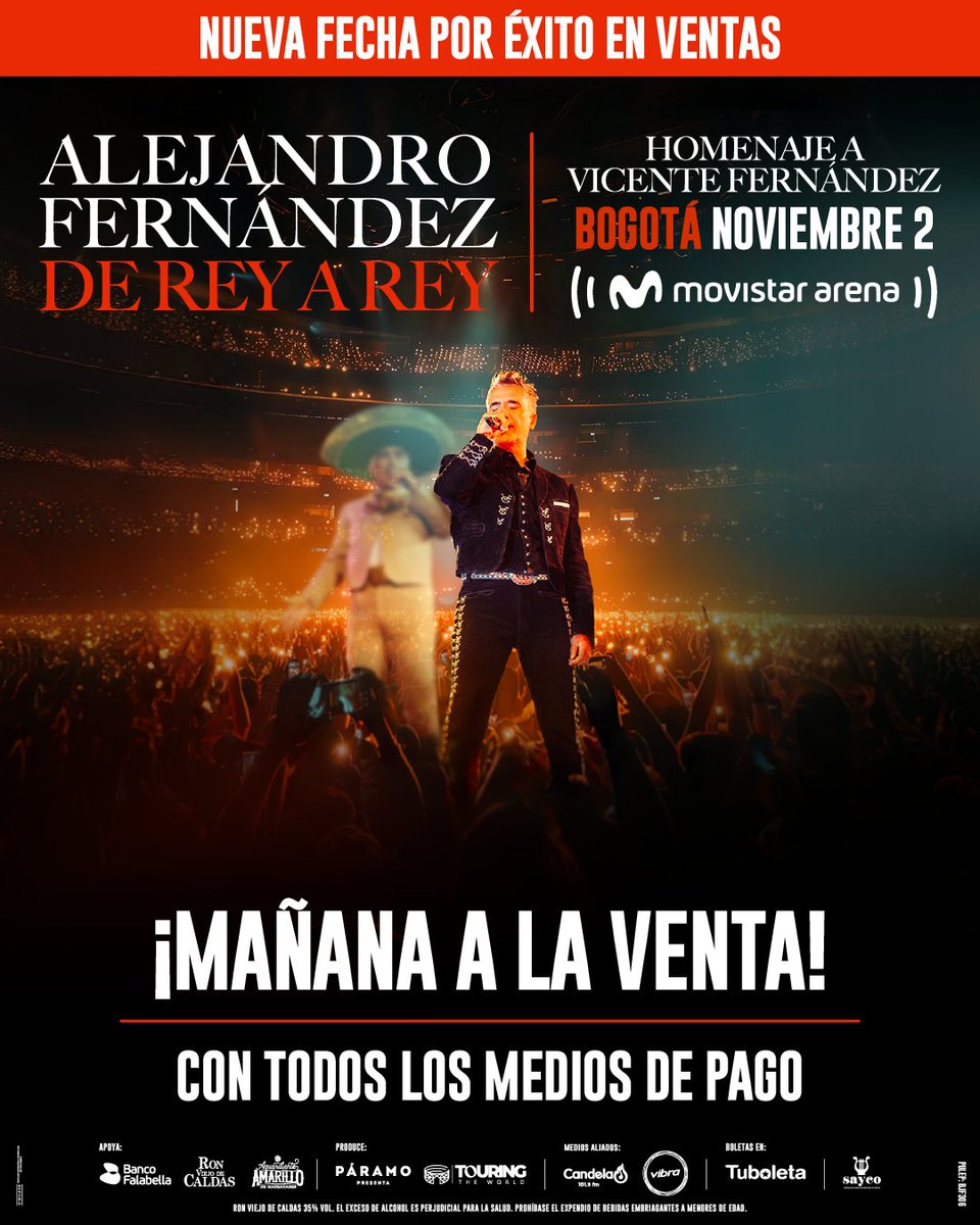 IslaPresenta (@islapresenta) on Twitter photo ¡Bogotá! Tenemos una segunda noche lista para ver a <a href="/alexoficial/">Alejandro Fernández</a> rindiendo tributo al gran charro de México y las entradas estarán disponibles mañana a las 10AM en TuBoleta.com 🇲🇽🎺 ¡Bogotá! Tenemos una segunda noche lista para ver a <a href="/alexoficial/">Alejandro Fernández</a> rindiendo tributo al gran charro de México y las entradas estarán disponibles mañana a las 10AM en TuBoleta.com 🇲🇽🎺