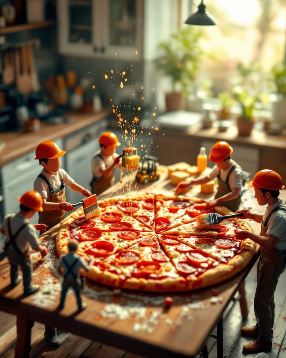 MagicShot_ai's tweet image. When your pizza craving is so big, it takes an entire tiny crew to make it happen! 🍕👷♂️🧀
Tag your pizza partner-in-crime 👇
#PizzaLovers #MiniWorkers #FoodArt #TinyWorld #GiantPizza