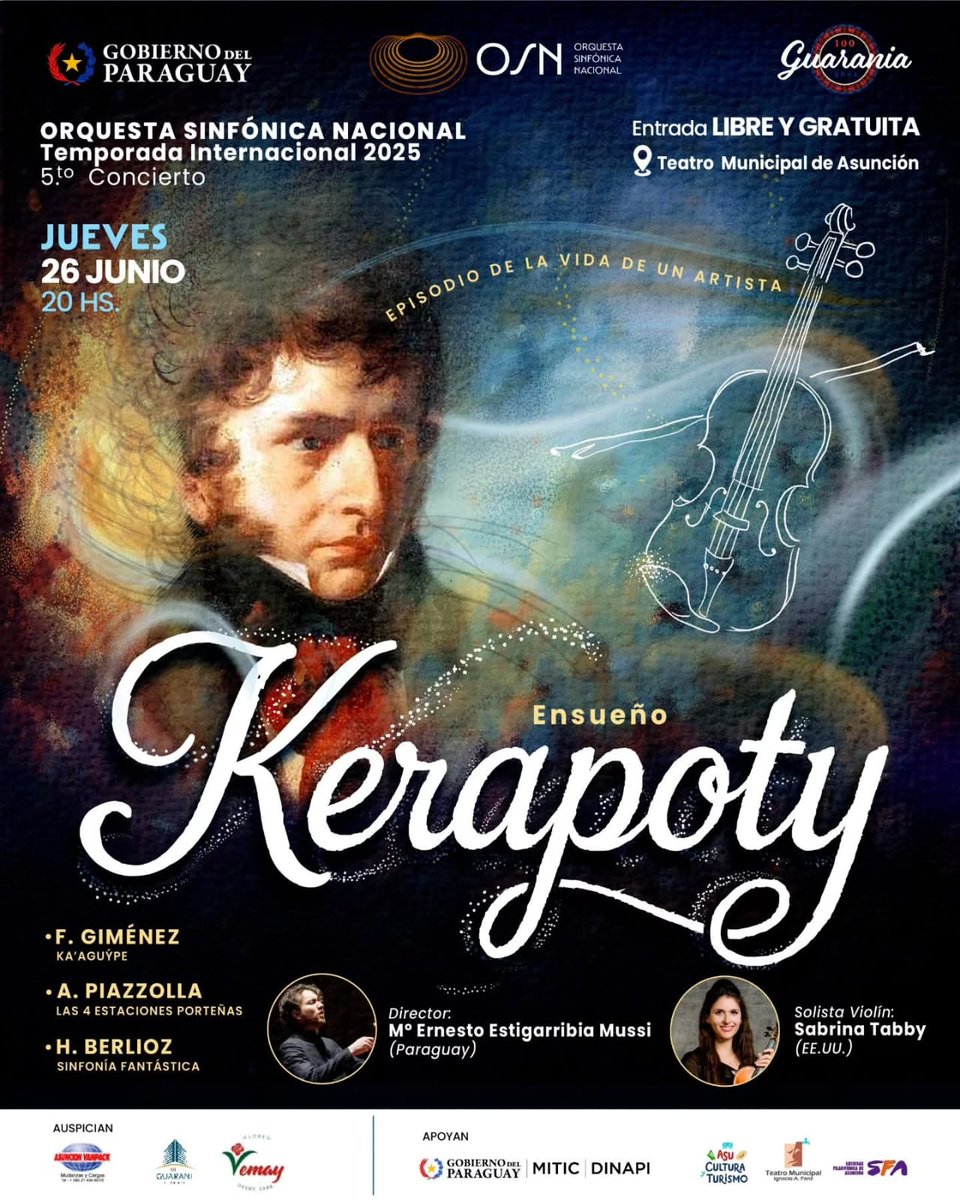 Radio Nacional AM (@rnpy920am) on Twitter photo <a href="/lasinfonicapy/">OSN PARAGUAY</a> ofrece hoy 🎻✨ “Kerapoty” – Un Concierto de Alto Nivel Internacional ✨
“Kerapoty” (Ensueño), el 5° concierto de la Temporada Internacional 2025 de la OSN. Será hoy a las 20 h, en el <a href="/TeatroMunicAsun/">TeatroMunicAsuncion</a> con acceso libre y gratuito. 🎟️🎶 <a href="/lasinfonicapy/">OSN PARAGUAY</a> ofrece hoy 🎻✨ “Kerapoty” – Un Concierto de Alto Nivel Internacional ✨
“Kerapoty” (Ensueño), el 5° concierto de la Temporada Internacional 2025 de la OSN. Será hoy a las 20 h, en el <a href="/TeatroMunicAsun/">TeatroMunicAsuncion</a> con acceso libre y gratuito. 🎟️🎶