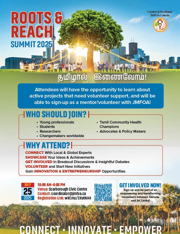 jmfoa's tweet photo. 🌱 Roots &amp; Reach Summit 2025
📅 July 25 | 🕙 10 AM–4 PM
📍 Scarborough Civic Centre

Calling all students, young pros &amp; changemakers!
🤝 Connect with global experts
🧠 Showcase ideas
💡 Start new initiatives
📢 Sign up as a mentor or volunteer! https://t.co/6hPsUxeVkc