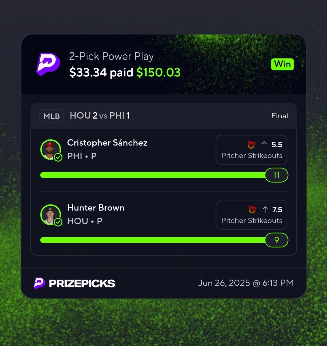 BarbzDon's tweet photo. Cash the 2 leg Demon Strikeout Parlay!!🔥🏆 #prizepicks #prizepicksmlb #mlb #hunterbrown #cristophersanchez
https://t.co/bytmj3wAZJ https://t.co/6j7SBLyynZ