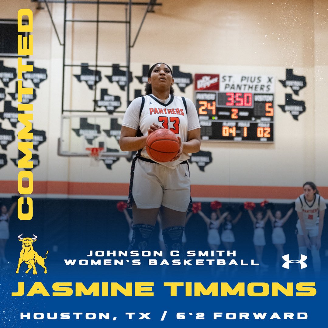 St. Pius X Women’s Basketball (@spx_gbb) on Twitter photo Huge congratulations to <a href="/RealJTimmons/">Jasmine Timmons</a> her commitment to Johnson C. Smith University in Charlotte, NC! 💙💛
We’re so proud of you and can’t wait to see you shine at the next level as a 6’2” forward. Your journey is just beginning — we’re behind you all the way! 🏀🐂 Huge congratulations to <a href="/RealJTimmons/">Jasmine Timmons</a> her commitment to Johnson C. Smith University in Charlotte, NC! 💙💛
We’re so proud of you and can’t wait to see you shine at the next level as a 6’2” forward. Your journey is just beginning — we’re behind you all the way! 🏀🐂