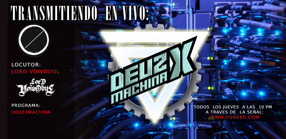 ZonebsRadio's tweet photo. Escucha un #Disco 💿 entero y más desde la #CDMX  🏙️ en 🎙️ Deuz x machina ⚙️ las 10pm 🕰️ y a las 11pm complacencias en el #Diaboluzxmachina 😈en los #JuevesIrreventes  🤪 de #zonebs 📻 https://t.co/DzmugKDj2b