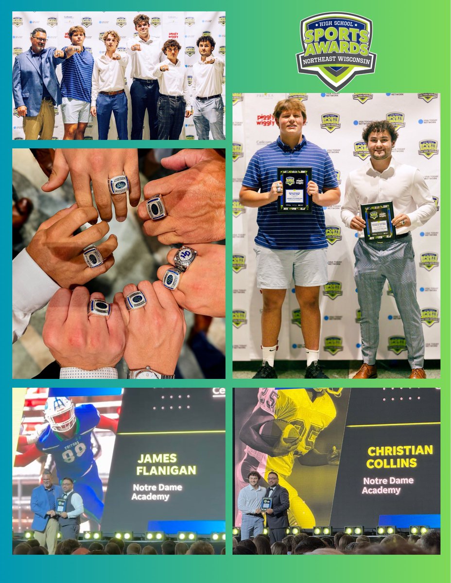 Congrats to <a href="/Jamesflanigan88/">James Flanigan</a> and <a href="/ChristianC2025/">Christian Collins 3⭐️(RB,ATH 🏈)</a> on receiving awards at the <a href="/USATODAY/">USA TODAY</a> Northeast Wisconsin High School Sports Awards! Plus, we got our rings! 🥇🏈🔱