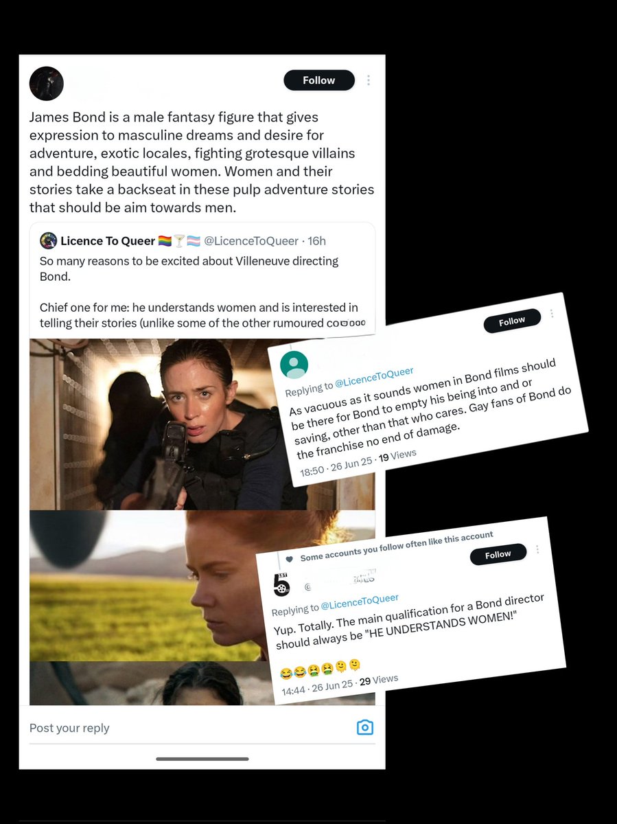 Wow 😬

The comments on my post about Villeneuve being interested in telling women's stories (as Fleming was - he wrote an entire book from the perspective of a woman!) has exposed some rather depressingly reductive views about the appeal of 007.