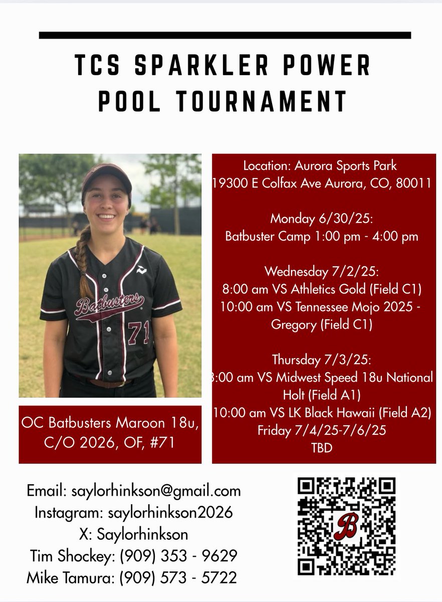 Check out my team’s schedule for the TCS CO Sparkler Tournament!! <a href="/TopPreps/">TOP PREPS - Free Sports News, Videos & Information</a> <a href="/CoastRecruitsSB/">Coast Recruits 🥎</a> <a href="/CoastRecruits/">Coast 2 Coast Recruits</a> <a href="/IHartFastpitch/">I❤️Fastpitch</a> <a href="/247recruiting/">247Sports Recruiting</a> <a href="/VictoriaHayward/">Victoria Hayward, OLY</a> <a href="/coach_kgreen/">Kelley Green</a> <a href="/allie_schnee/">Allie Hancock-Schneemann</a> <a href="/_shayknighten/">Shay Knighten</a> <a href="/StaceyNuveman/">Stacey Nuveman Deniz</a> <a href="/ToddJudge17/">Todd Judge</a> <a href="/Coach_Jo_Evans/">Jo Evans</a>