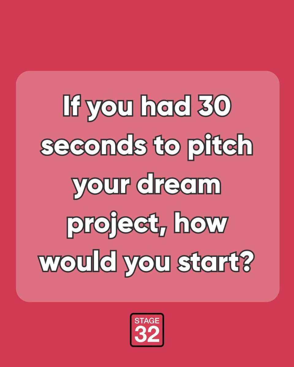 Stage32's tweet photo. If you had 30 seconds to pitch your dream project, how would you start? Let's talk about it! Drop your thoughts in the comments below!
#IAmStage32 #Stage32 #CreativeCommunity #Collaboration #Filmmaking #Screenwriting #ActingCommunity #Storytelling #WritersLife #FilmmakersLife #Networking #IndependentFilm #IndieFilm #EntertainmentIndustry #DreamCollaboration
