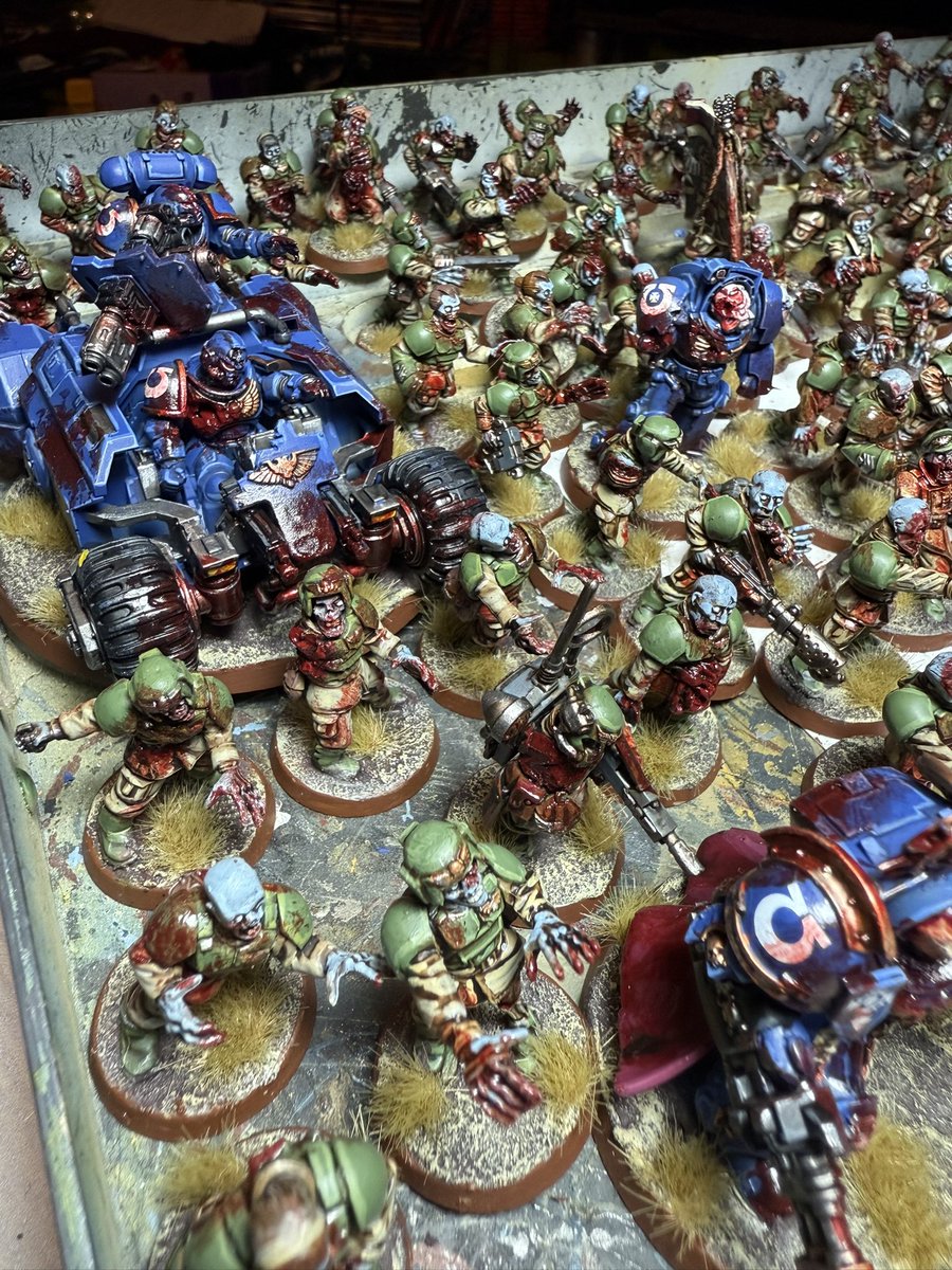 husker04's tweet photo. Zombie Imperium done! 1250 points with 120 zombies and assorted undead Marines. Going to enjoy playing these I hope.#warhammer #Warhammer40000 #WarhammerCommunity #warhammer40k #SpaceMarine #zombies #cadia #warhammerconversion #warmongers #nurgle #chaos #brains #warhammerpainting https://t.co/UUILQVA73s