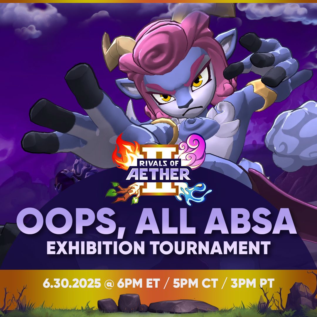 Tune in next Monday for some mayhem with our Oops, All Absa Creator Pre-Release tournament! 

Watch your favorite Rivals streamers battle it out in lightning rounds at this silly multibracket "quadruple elimination" event